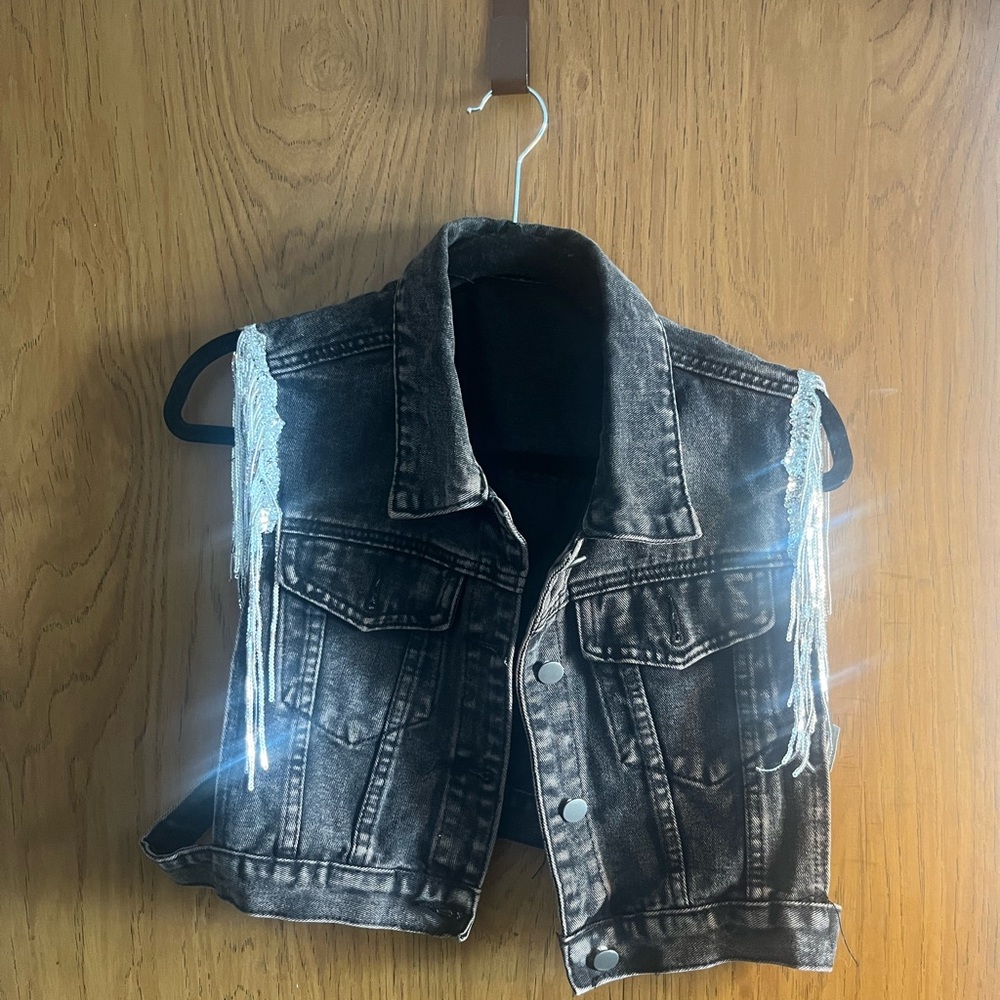 Black Denim Vest with Fringe